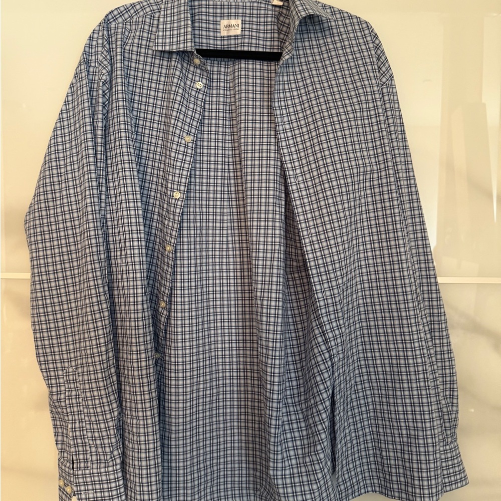 Armani Men's Blue Checkered Shirt